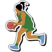 illustration sticker, basketball girl posing dribbling vector