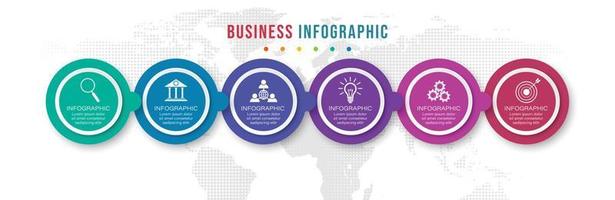 Timeline infographic design element and number options. Business concept with 6 steps. Can be used for workflow layout, diagram, Vector business template for presentation.