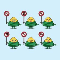 chinese rice dumpling cartoon holding traffic sign vector