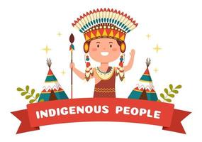 Worlds Indigenous Peoples Day on August 9 Hand Drawn Cartoon Flat Illustration to Raise Awareness and Protect the Rights Population vector