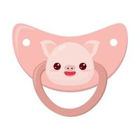 Nipple for infant.Baby dummy .Cute  of baby pacifiers.  Sweet dummy nipple with funny animals faces. Dummy pig vector