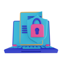 3D illustration document laptop security lock png