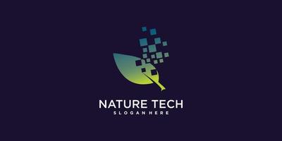 diseño de logotipo de naturaleza con vector premium de estilo de tecnología moderna