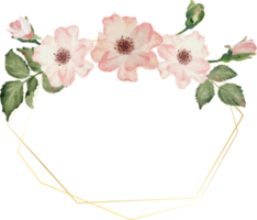 aquarelle floraison branche de rose bouquet de fleurs couronne insigne cadre doré
