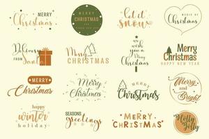 Merry Christmas typography lettering badge, postcard, invitation, greeting card and gift. vector