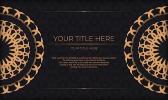 Template for a printable design of an invitation card with a luxurious ornament. Black vector banner with greek luxury ornaments and text place.
