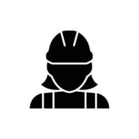 Female construction worker icon. Labor, builder, employee, hardhat concept. Simple solid style. Glyph vector design illustration isolated on white background. EPS 10.