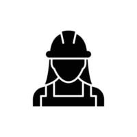 Female construction worker icon. Labor, builder, employee, hardhat concept. Simple solid style. Glyph vector design illustration isolated on white background. EPS 10.