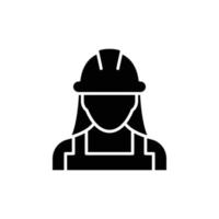 Female construction worker icon. Labor, builder, employee, hardhat concept. Simple solid style. Glyph vector design illustration isolated on white background. EPS 10.