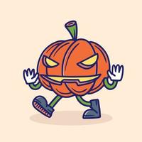 ilustración de halloween de cabeza de calabaza linda de la vieja escuela vector