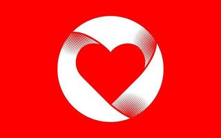 Heart shape inside a circle with halftone texture. Love Symbol button. Vector illustration