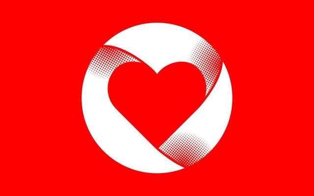 Heart shape inside a circle with halftone texture. Love Symbol button. Vector illustration