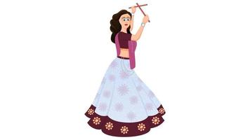 niña dandiya vestida tradicionalmente, vector de niña dandiya, navratri feliz.