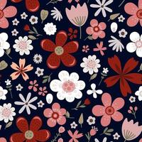 Amazing floral vector seamless pattern of bright colorful vintage flowers