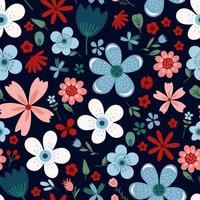 Amazing floral vector seamless pattern of bright colorful vintage flowers