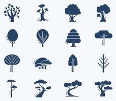 conjunto de iconos de árbol, vector de planta y naturaleza