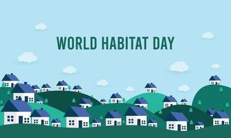 World habitat day flat design background with the clean city, natural tree vector