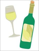 A bottle of white wine and a filled glass. Italy vector illustration. Vector illustration design. Isolated background. Flat design