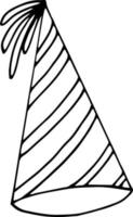 party hat with stripes. hand drawn doodle style. vector, minimalism, monochrome. festive funny vector