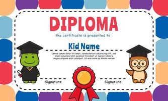 Cute animal diploma certificate colorful background design template icon illustration vector