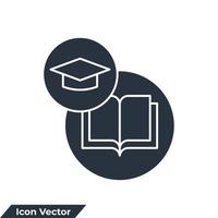 libro con gorra de graduación icono logo vector ilustración. plantilla de símbolo de universidad académica para colección de diseño gráfico y web