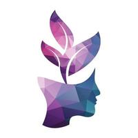 Female head with brain tree logo concept. Organic brain tree mind concept design. vector