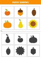 Find shadows of autumn elements. Cards for kids. vector