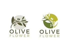 Nature herbal olive oil plant, olive leaf flower logo design vector