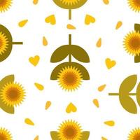 Sunflower seamless vector pattern with yellow petals and hearts