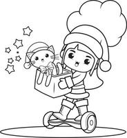 Christmas coloring book with cute girl vector