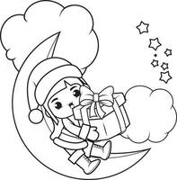 Christmas coloring book with cute girl vector