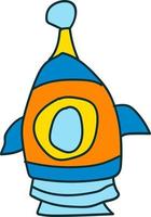 cartoon spaceship. UFO vector flying saucer, spaceship and rocket.