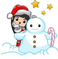 Illustration Christmas day with cute girl vector