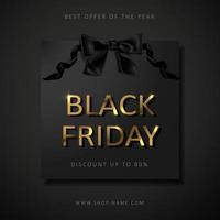 Black Friday sale poster. Commercial discount event banner. Black background with gold lettering. vector