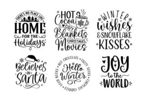 conjunto de vectores de caligrafía de letras de navidad e invierno. cartel de letras dibujado a mano para navidad. feliz navidad invierno cita letras de caligrafía aisladas sobre fondo blanco, ilustración vectorial.