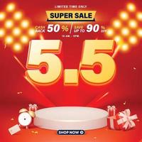 5.5 podium super sale banner template design for web or social media. vector