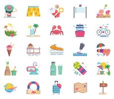 vacaciones y viajes, conjunto de iconos de viaje de vacaciones de verano vector