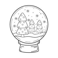 vector illustration of Christmas trees in a Christmas snow globe. Doodle illustration  snow globe