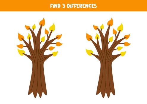 Find three differences between two autumn trees. vector