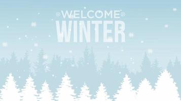 Bienvenido título de invierno en la ilustración de vector de fondo de nieve
