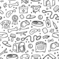 pattern of pet products elements drawn in hand-style doodle vector