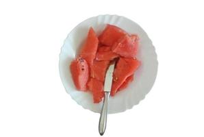 juicy ripe watermelons in plates, Belgrade Serbia-15.9.2022 photo