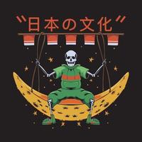 Japanese style skull with moon illustration for t-shirt design and print vector