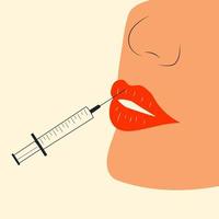 Lips injection, Lip Augmentation. injectable cosmetic filler. Vector illustration in cartoon style