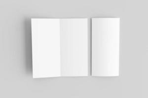 Blank bi-fold dl vertical brochure mockup isolated on soft gray background. 3D render illustration photo