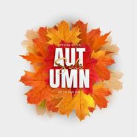 Autumn Sale Poster with Falling Leaves. Vector Illustration
