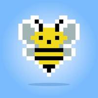 Pixel 8 bit bee. Animal game assets in vector illustration.