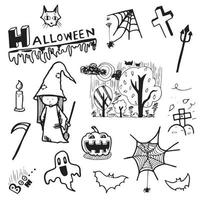 conjunto de vectores de elementos de dibujo a mano de doodle de halloween