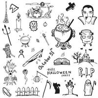 conjunto de vectores de elementos de dibujo a mano de doodle de halloween