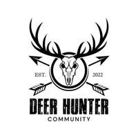 Circle deer hunter logo badge with arrows and deer skull vector